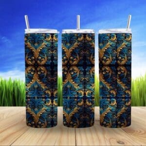 Beautiful Blue &Amp; Gold 20Oz Tumbler