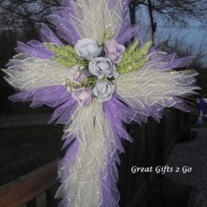 Home Elegant Handmade Lilac And White Cross Wreath