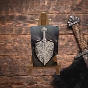 Stylish Modern Black Matte Minimalist Wallet With Sword And Shield Engraving