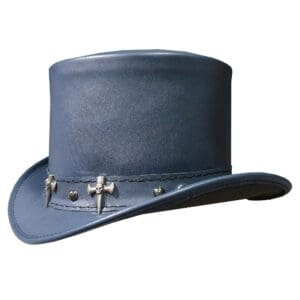 Home Tri Skull Cross Band Navy Leather Top Hat