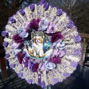 Unique Japanese Chin Purple Fan Wreath