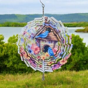 Bluebirds By Birdhouse Wind Spinner