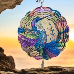 Brightly Colored Hummingbird Wind Spinner