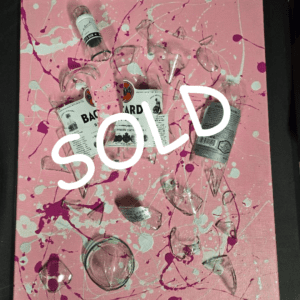 Home Custom Pink Broken Bacardi Bottle Painting Sold