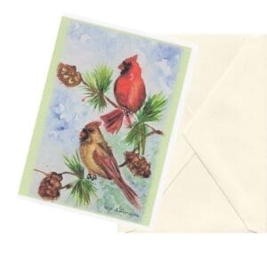 Home Cardinal Pair Watercolor Nature Art Note Card Clearance Limited Stock