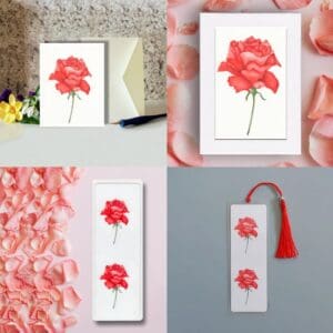 Red Rose Floral Watercolor Art Gift Pack