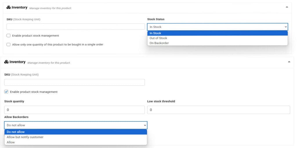 Entering Simple Products Inventory Section