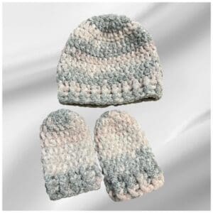 Soft Crochet Baby Set Hat &Amp; Mittens Size Newborn