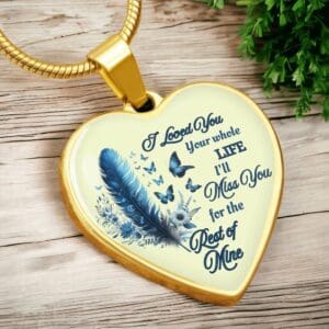 Home Blue Feather Heart-Shaped Memorial Necklace – Gold-14