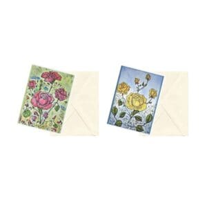 Garden Roses 2 Watercolor Floral Art Note Card Boxed Set 6 Cards 2 Designs Clearance