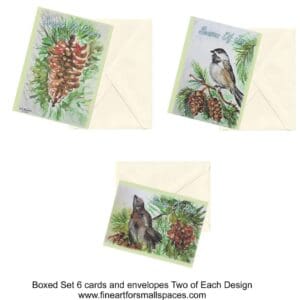 Modern Season Of 2 Watercolor Art Note Card Boxed Set Of 6 Cards 3 Designs Clearance Limited Stock