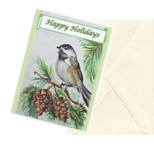 Retro Happy Holidays Chickadee Watercolor Art Note Card Boxed Set Of 6 One Design Clearance Limited Stock