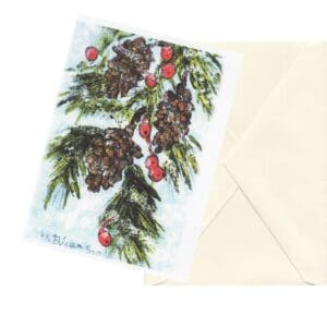 Snowflake Pinecones Nature Art Note Card Boxed Set Of 6 One Design Clearance Limited Stock
